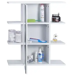 URBNLIVING Height 60cm Wooden Wall White Bathroom Storage Cabinet with Mirror and 1 Single Door