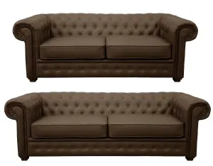 Venus Chesterfield Style Sofa 3 Seater 2 Seater Brown Faux Leather