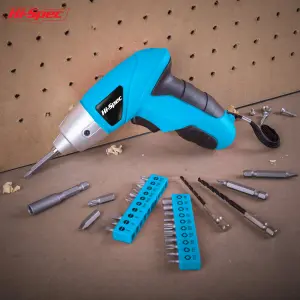 Hi-Spec 27pc 3.6V Blue Compact Electric Power Screwdriver & Driver Bit Set. USB Rechargeable for Cordless Screwdriving