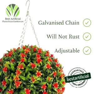 Best Artificial 38cm Orange Lily Hanging Basket Flower Topiary Ball - Suitable for Outdoor Use - Weather & Fade Resistant