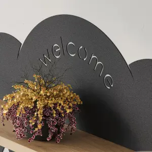 Decortie Cloudy Wall-Mounted Metal Hanger Oak Shelf with 6 Metal Hooks Welcome Cloud Shape Functional Storage Hanger Entryway