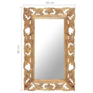 Berkfield Hand Carved Mirror Brown 80x50 cm Solid Mango Wood