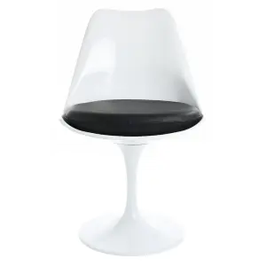 Tulip Set - White Medium Circular Table and Two Chairs with PU Cushion Black