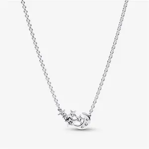 Pandora Sparkling Moon & Star Collier Necklace - Sterling Silver / Cubic Zirconia - Sz. 45 cm