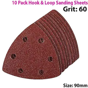 QTY 10 90mm 60 Grit Triangle Sander Sheets Delta Hook & Loop Sanding