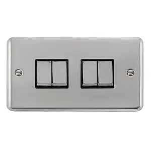 Curved Polished Chrome 10A 4 Gang 2 Way Ingot Light Switch - Black Trim - SE Home