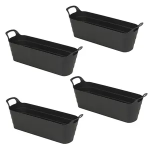 URBNLIVING 44cm Width 4 Pcs Herb Pots with Handles Plastic Flexi Planter Black Flower Box Recycled Troughs