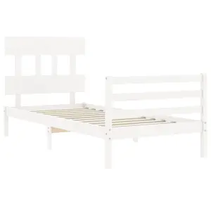 Berkfield Bed Frame with Headboard White 90x200 cm Solid Wood