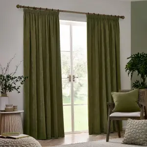 Yard Heavy Chenille Velvet Olive Pencil Pleat Curtains, 229 x 183cm