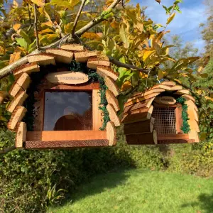 Hanging Wooden Barkwood Seed & Nut Bird Feeder Set