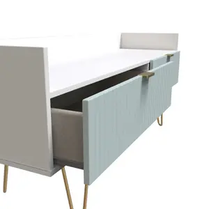 Linear Ready assembled Matt duck egg & white Media unit with 2 drawers, (H)128cm x (W)51.5cm x (D)39.5cm