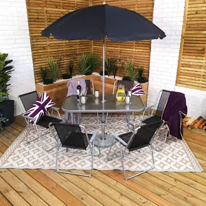 6 Person Garden Furniture Patio Set Table, 6 Chairs & Parasol