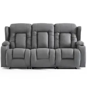 Caesar 2+3 Seater Grey Technology Fabric Modern Manual Recliner Sofa Set W Drinks Console