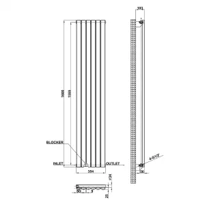 Vertical White Single Oval Panel Radiator (H)1600mm x (W)354mm, 3410 BTU.