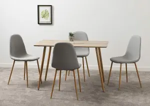 Barley Rectangular Oak Effect Dining Table Set with 4 Grey Fabric Chairs