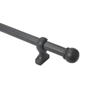 Matt Dark grey Non extendable Ball Single curtain pole set, (L)2m (Dia)28mm