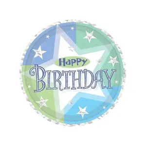 Spot on Gifts Shimmer Happy Birthday Party Plates (Pack of 8) Blue/Green/White (One Size)