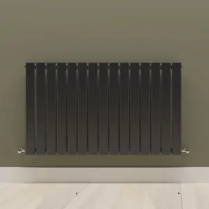 Horizontal Black Single Flat Panel Radiator (H) 600 mm x (W) 1020 mm, 3290 BTU.