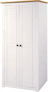 Panama 2 Door Wardrobe in White and Natural Wax Finish