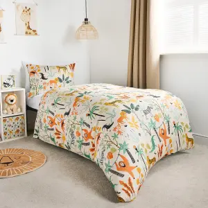 Safari Duvet Cover Set Reversible Quilt Soft Pillowcase Bedding, Green - Junior