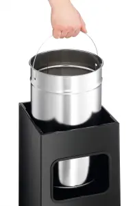 Durable Square Metal Waste Bin with Integrated Sand Ashtray - 17L - Black