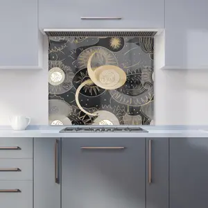 Abstract Silver Gold Sun and Moon Premium Glass Kitchen Splashback W600mm x H650mm