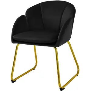 Yaheetech Black Flower Shape Velvet Armchair with Golden Metal Legs