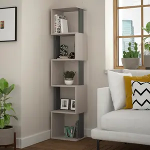 Chane Wall-Mounted Bookcase with 5 Shelves | Modern Storage Unit for Home or Office Light Mocha/Anthracite