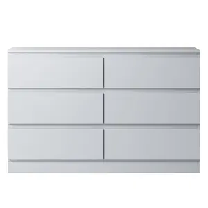 Carlton 6 Drawer Double Dresser - 3+3 Configuration, Scratch-Resistant, Handleless Design, Matte Finish. 12cm Deep Drawers Matt White