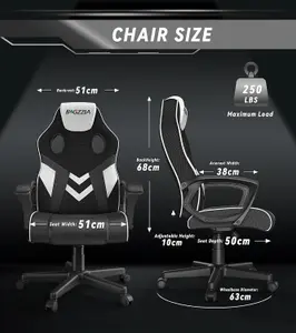 Ergonomic Gaming Chair,PU Leather Computer Chair for PC Office Gamer(Black and White)