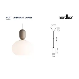 Nordlux Notti Indoor Bedroom Dining Kitchen Office Hallway Pendant Ceiling Light with White Opal Glass in Grey