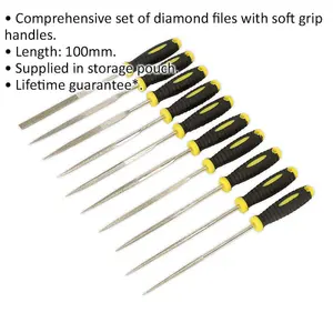 10 Piece 100mm Diamond Needle File Set - Comfort Grip Handles - Precision Files