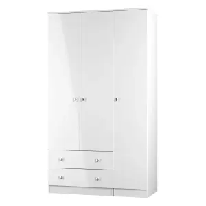 Yarmouth Ready assembled Modern White 2 Drawer Tall Triple Wardrobe (H)1960mm (W)1108mm (D)530mm