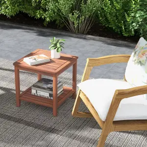 Costway 2-Tier Wooden Coffee Table Outdoor Portable Rectangular Side Table