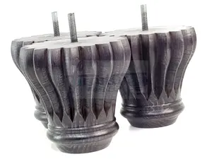 SET OF 4 REPLACEMENT FURNITURE BUN FEET CHARCOAL TURNED WOODEN LEGS 110mm HIGH M8 (8mm)