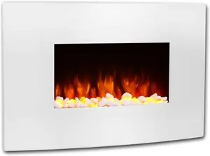 Endeavour Fires Egton Wall Mounted Electric Fire, White Curved Glass, 220/240Vac 1&2Kw With 7 Day Programmable Remote Control Heater