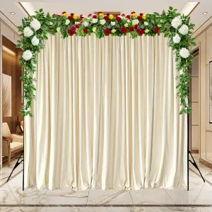 Ivory Velvet Backdrop Curtain Wrinkle-Free Polyester Fabric Background with Drapes, 3x3 Metres