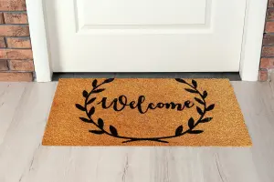 Coir Products Coir Doormat with the Design of a Welcome Wreath