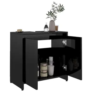 Berkfield Bathroom Cabinet High Gloss Black 60x33x61 cm Engineered Wood