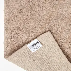 Homescapes Cotton Tufted Rug Union Jack Plain Embossed Mat Mink Beige,50 x 80 cm