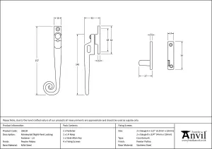 From The Anvil Pewter Locking Night-Vent Monkeytail Fastener - LH