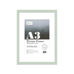 A3 Mint Green Picture Frame With Mount for A4 (21 x 29.7cm -8.3 x 11.7in) Poster, Photo, Artwork, or Print.