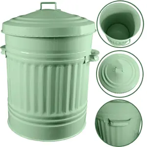 Sage Green Metal Bin Retro Style Dustbin for Bathroom or Kitchen - 30L