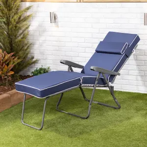 Alfresia Garden Sun Lounger - Charcoal Frame with Navy Blue Luxury Cushion