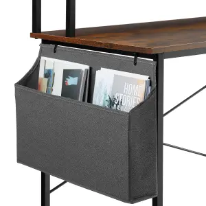 Desk with shelf and fabric bag - Industrial wood dark, rustic