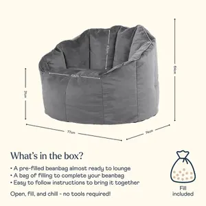 icon Sirena Scallop Chair Bean Bag Charcoal Grey Velvet Bean Bags