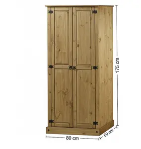 Mercers Furniture Corona Budget 2 Door 1 Shelf Wardrobe Solid Pine with Mexican Styling