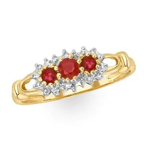 Ruby 0.34Ct And Diamond 9K Gold Ring