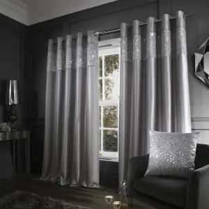 Catherine Lansfield Living Glitzy 66x54 Inch Eyelet Curtains Two Panels Grey