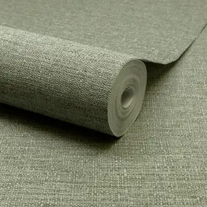 Grandeco Telma Slubbed Fabric Hessian Textured Luxury Wallpaper Sage Green